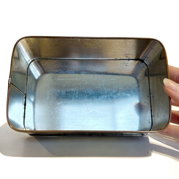 Vintage Village Art Litho Tin Box Brown Green Silver White House Trees Horses - Picture 7 of 15